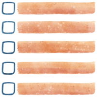 The watercolor illustration features five horizontal bands of rusty orange, earthy tones, and subtle textures. Each band is accompanied by a clear blue square checkbox on the left, ready for marking. png