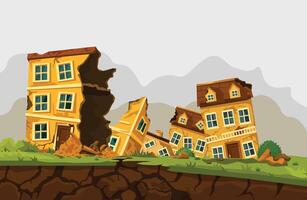 Damaged houses after an earthquake vector