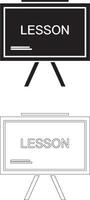Teachers Day Icon Set Blackboard Stand with Lesson Text in Solid and Outline Styles vector