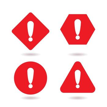 Red Warning and Alert Icons with Exclamation Mark in Geometric Shapes vector