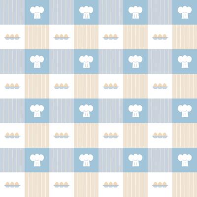 seamless minimal chefs hat and egg repeat pattern in blue plaid checkered background