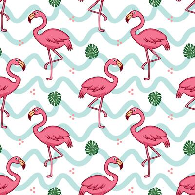 cute flamingo pattern seamless with tropical leaves