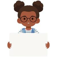 Cute African American girl with glasses holding a blank signboard vector