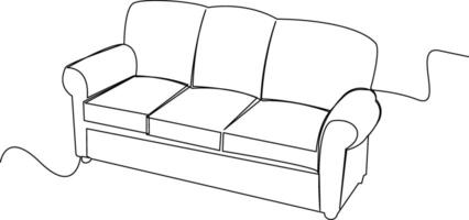 Modern comfy furniture sofa for home interior in trendy hygge style outline contour lines. Doodle illustration. vector