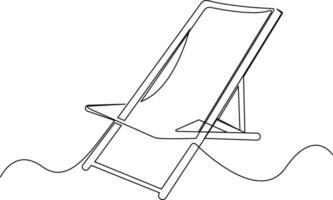 Single line Deckchair contour isolated. line drawn sun lounger for sunbathing. Summer holiday, relaxation concept. vector
