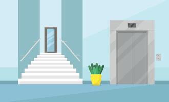 Interior of a corridor with an elevator and a door. Premises in a business center, medical center. vector