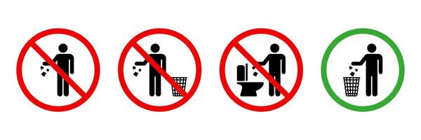 Keep clean sign. Allowed to throw rubbish, waste, and garbage in the bin symbol. Do not throw trash in toilet icon. Throw out the trash icon. vector