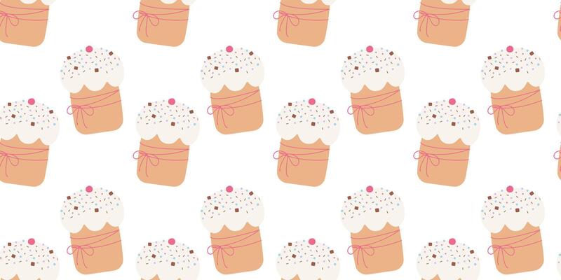 Hand drawn Easter cake with Sprinkles decorations Seamless Pattern Easter Festive Backdrop. Isolated illustration Easter holiday or parties Backgrounds, greeting cards, banner, leaflet