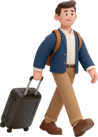 A cartoon man with a suitcase walking png