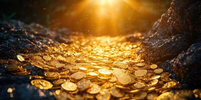 Golden coins on the ground photo