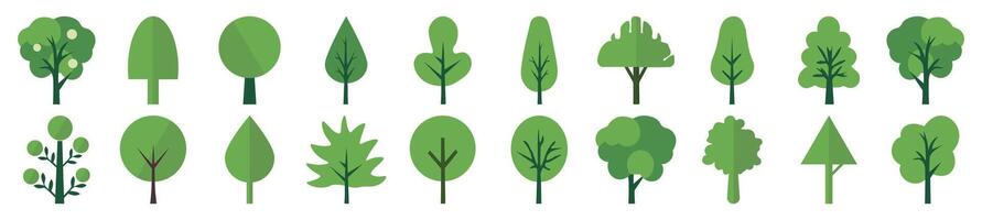 Green Trees Vibrant Flat Illustrations Collection. Suitable for infographics, books, banners and other designs vector
