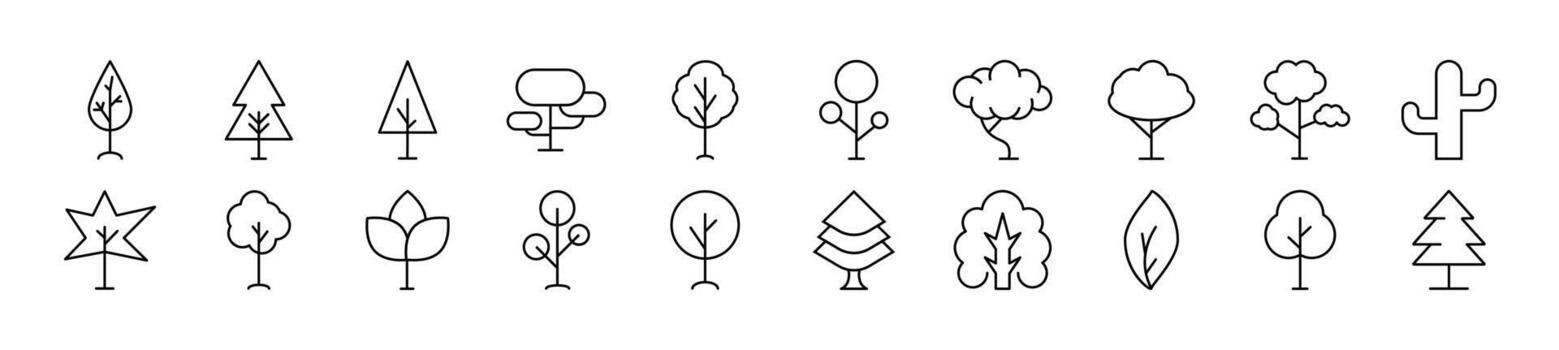 Set of outline symbols of trees and bushes. Editable stroke. Line icon for web sites, newspapers, articles book vector
