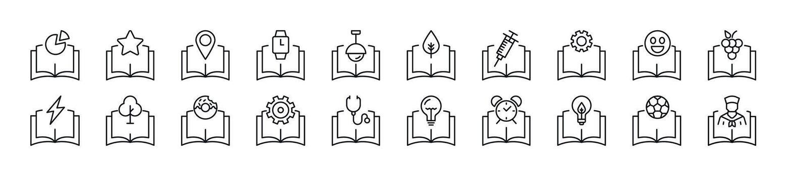 conjunto de línea íconos de artículos terminado libros. editable ataque. sencillo contorno firmar para web sitios, periódicos, artículos libro vector