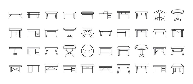 Bundle of Table Related Line Icons. Outline Signs for Graphic and Web Design, Apps, Adverts, Various Cards vector