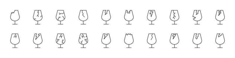 Broken Glass Thin Line Icon Set. Outline Signs for Graphic and Web Design, Apps, Adverts, Various Cards vector