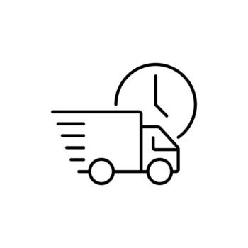 Delivery Truck and Clock Outline Linear Symbol for Graphic and Web Design, Apps, Adverts, Various Cards vector