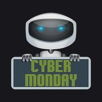 Robot holding Cyber Monday sign vector