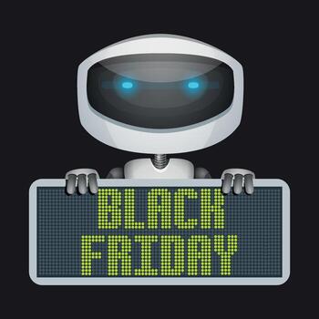 Robot showcasing Black Friday sign vector