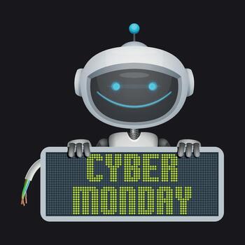 robot holding sign Cyber Monday vector