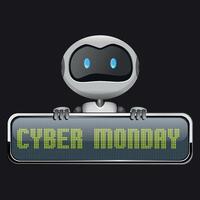 Robot holding Cyber Monday sign vector