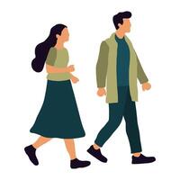 Flat Illustration of Couple Walking Together. Love Relationship vector