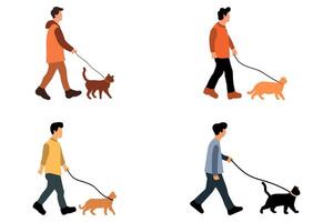 Man Walking with His Cat Set Design vector