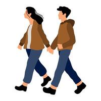 Flat Illustration of Couple Walking Together. Romantic Relationship vector