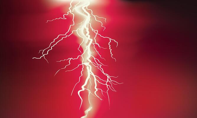 Powerful White Lightning on Intense Red Stormy Sky