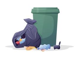 Trash can and garbage bag illustration vector