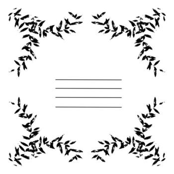 frame in abstract shape made of small branches with leaves poorly printed texture, with worn-out print, grunge. illustration with stripes writing. template for notebooks, sketchbooks as the main page vector