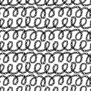 Abstract pattern of contour loops from chains. Black and white chains horizontally. Up and down direction. Loops of lines. Monochrome abstraction in a seamless texture vector