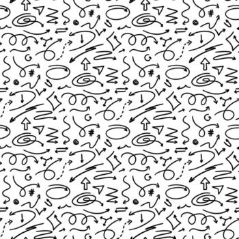 Pattern from doodle arrows, abstract elements. Arrows, signs in different directions. Sketch design of sketches for business plans and education. Packaging of elements with a marker, ink, hand-drawn vector