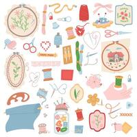 Sewing supplies and crafting tools illustration vector