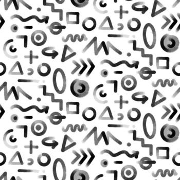 modelo de elementos, popular Arte gráficos. geométrico abstracción, estilo memphis gráfico línea, popular arte, medio tono geometría de flechas de moda puntos y red. minimalista sin costura textura vector