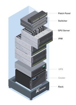 Illustration of an AI server rack components vector