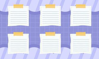 Organized Digital Lined Notes Adhered with Yellow Tape on a Wavy Grid Background for Productivity vector