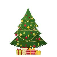 Christmas tree with colorful ornaments and gifts vector
