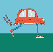 Car with walking legs and flowers vector