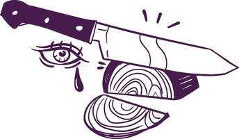 A knife with a slice of wood in it vector