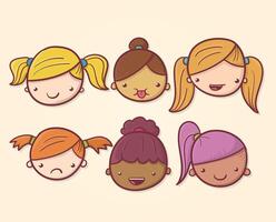 Cartoon girl faces with different hairstyles vector