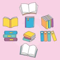 Illustrations of books and notebooks in various styles vector
