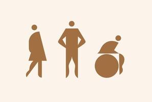 WC room icons male, female, inclusive unisex toilet drawing on beige background vector