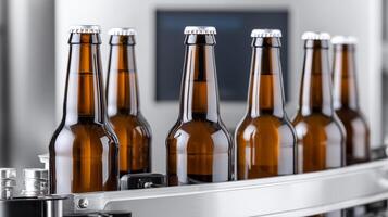 Bottles on a brewery conveyor belt photo