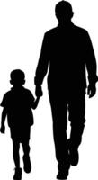 Father and Son Walking Holding Hands Silhouette vector