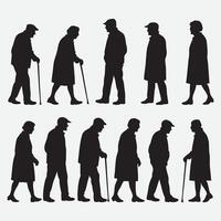 Elderly people silhouettes walking with canes vector