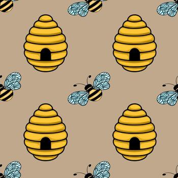 Bee and hive pattern illustration vector