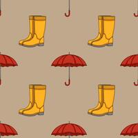 yellow rain boots and red umbrellas vector