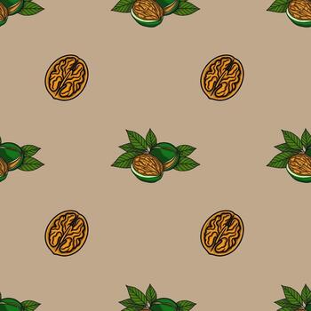 Nut and leaf pattern design vector