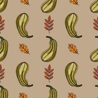Autumn leaves and gourds pattern design vector