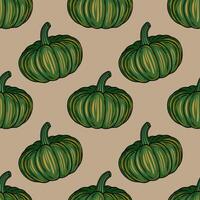 green pumpkin pattern on beige background vector